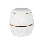 Paris Prix Pouf Matelassé Design "Doric" 53cm Blanc & Or