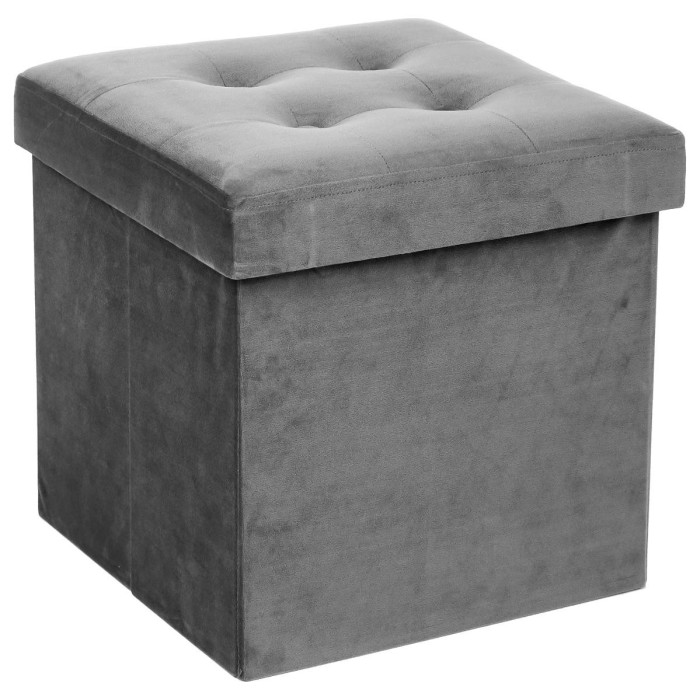Paris Prix Pouf Pliable Velours "Lysandre" 38x38cm Gris