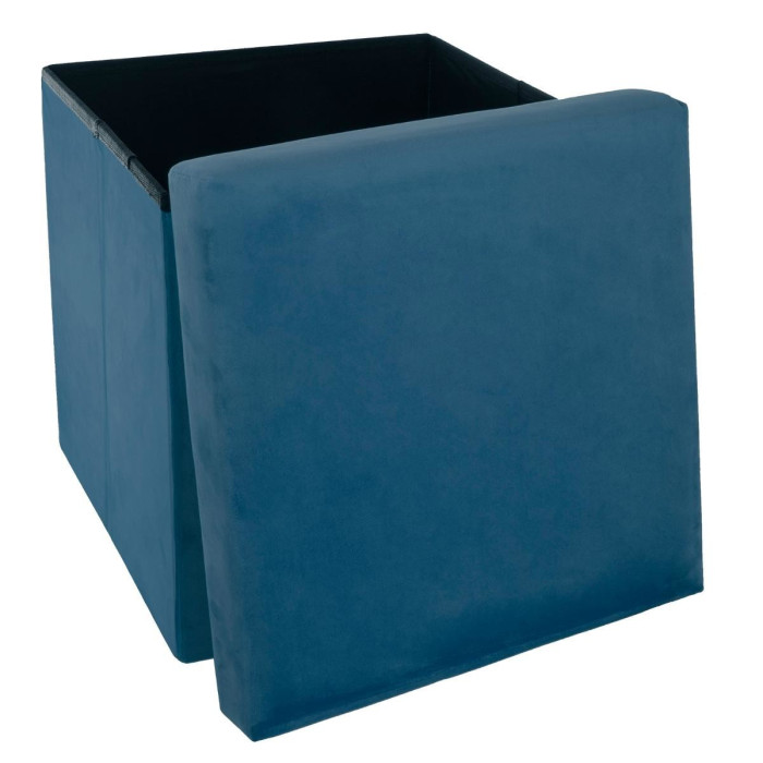 Paris Prix Pouf Pliant En Velours "Trend Tess" 38cm Bleu Foncé