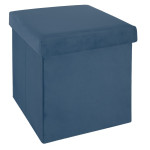 paris prix Pouf Pliant en Velours "Trend Tess" 38cm Bleu Foncé