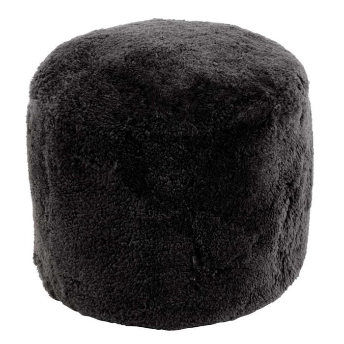 Paris Prix Pouf Rond Déco "Peau De Mouton" 45cm Gris Foncé