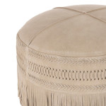 Paris Prix Pouf Rond En Cuir à Franges "India" 50cm Gris