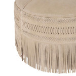 Paris Prix Pouf Rond En Cuir à Franges "India" 50cm Gris