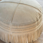 Paris Prix Pouf Rond En Cuir à Franges "India" 50cm Gris