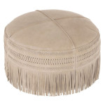 paris prix Pouf Rond en Cuir à Franges "India" 50cm Gris