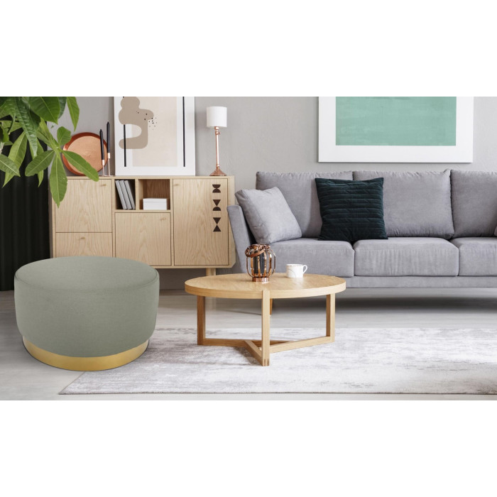 Paris Prix Pouf Rond En Velours Design "Minnie" 75cm Beige
