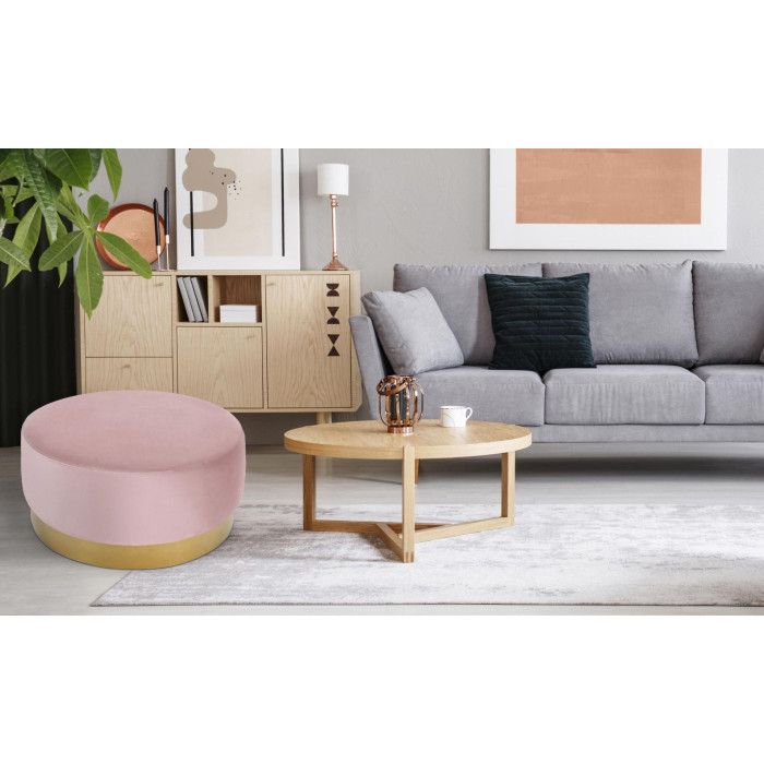 Paris Prix Pouf Rond En Velours Design "Minnie" 75cm Rose