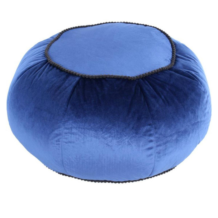 Paris Prix Pouf Rond En Velours "Taj Mahal" 65cm Bleu