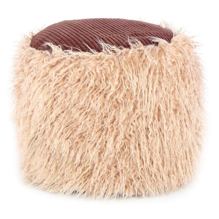 Paris Prix Pouf Rond Imitation Fourrure "Bobtail" 45cm Beige