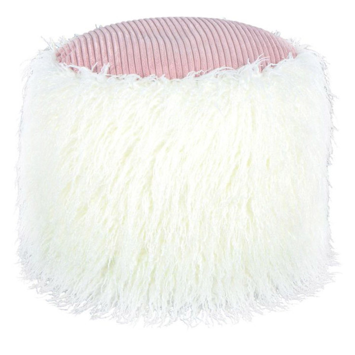 Paris Prix Pouf Rond Imitation Fourrure "Bobtail" 45cm Blanc