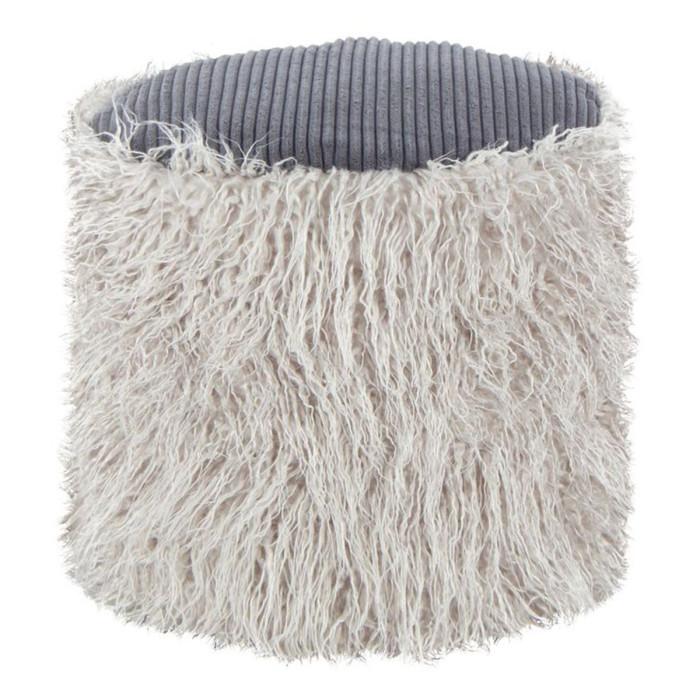 Paris Prix Pouf Rond Imitation Fourrure "Bobtail" 45cm Gris Clair