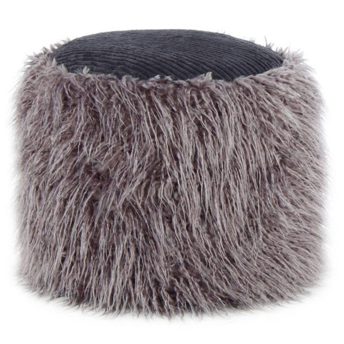 Paris Prix Pouf Rond Imitation Fourrure "Bobtail" 45cm Gris Foncé