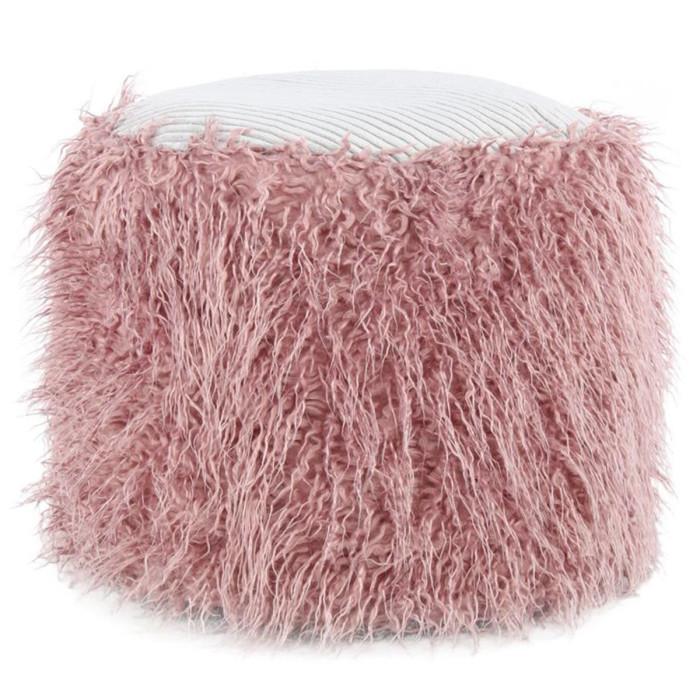 Paris Prix Pouf Rond Imitation Fourrure "Bobtail" 45cm Rose