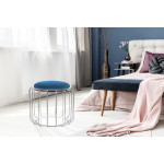 Paris Prix Pouf & Table D'Appoint "Comfortable" 50cm Bleu & Argent