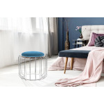 Paris Prix Pouf & Table D'Appoint "Comfortable" 50cm Bleu Pétrole & Argent