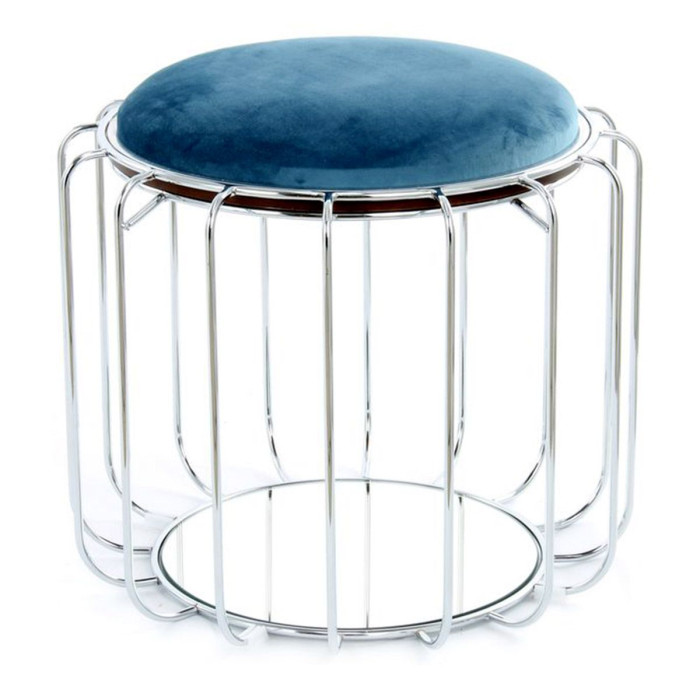 Paris Prix Pouf & Table D'Appoint "Comfortable" 50cm Bleu Pétrole & Argent