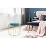 Paris Prix Pouf & Table D'Appoint "Comfortable" 50cm Turquoise & Or