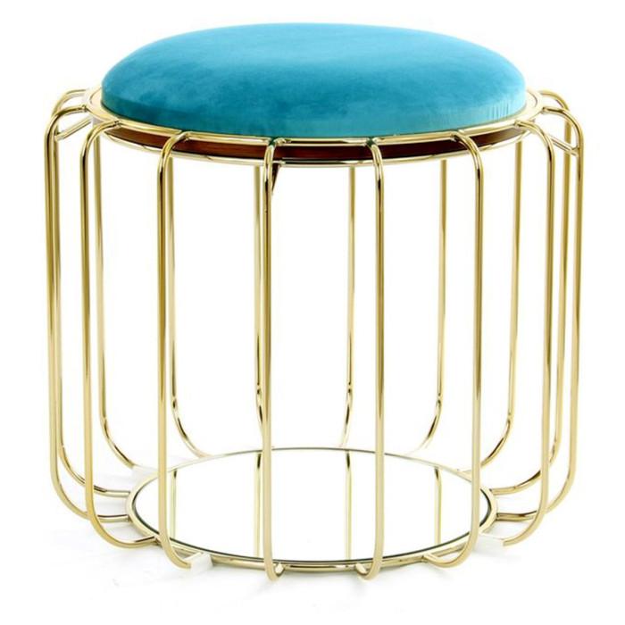 Paris Prix Pouf & Table D'Appoint "Comfortable" 50cm Turquoise & Or