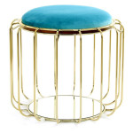 paris prix Pouf & Table d'Appoint "Comfortable" 50cm Turquoise & Or