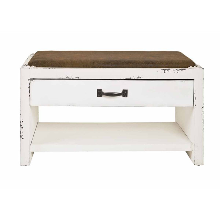 Paris Prix Range-Chaussures & Assise "Écriture" 72cm Blanc