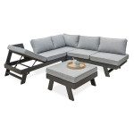 paris prix Salon de Jardin d'Angle 5-6 Places "New-York" 213cm Gris Anthracite