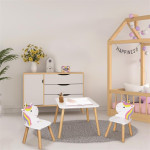 Paris Prix Table & 2 Chaises Enfant "Licorne Lily" 55cm Blanc