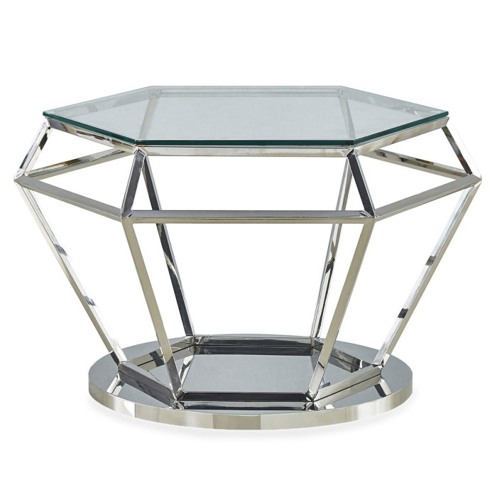 Paris Prix Table Basse Design "Ruby" 80cm Transparent & Argent
