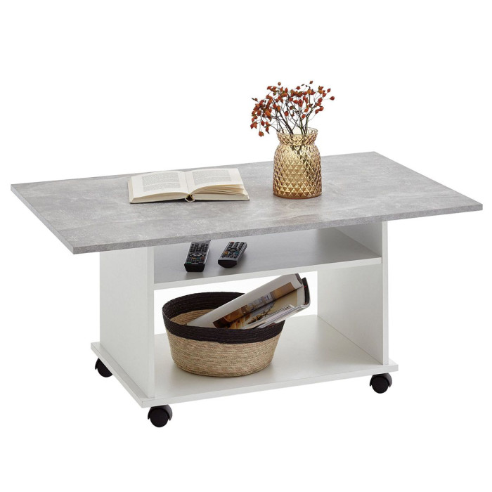Paris Prix Table Basse Design "Zura" 100cm Blanc & Gris