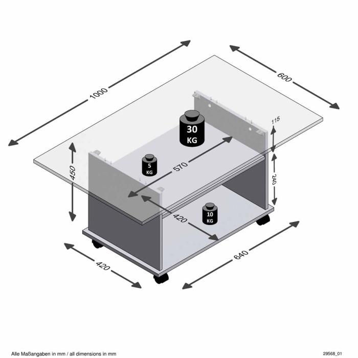 Paris Prix Table Basse Design "Zura" 100cm Blanc & Gris