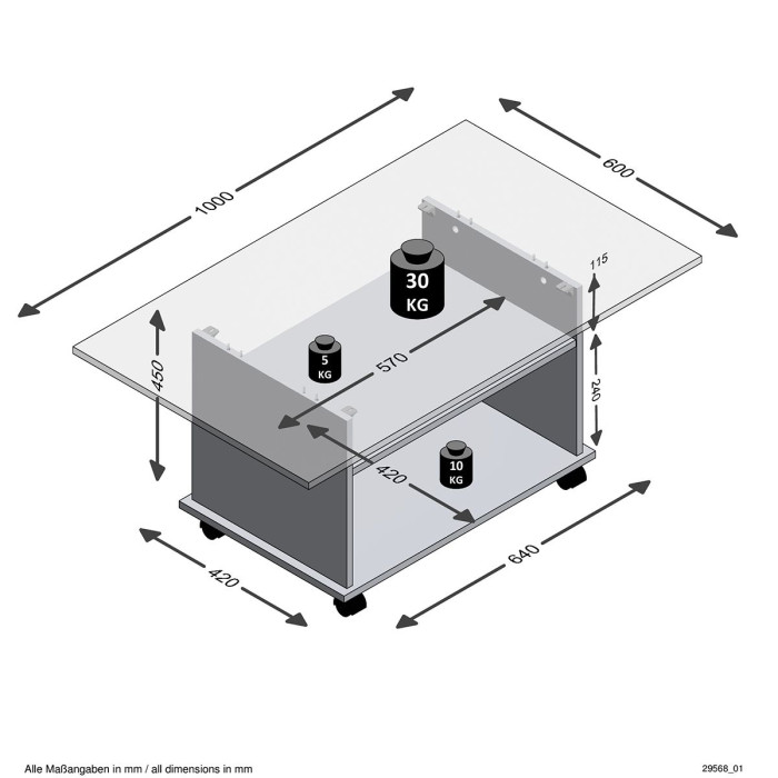 Paris Prix Table Basse Design "Zura" 100cm Chêne Foncé