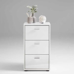 Paris Prix Table D'Appoint 3 Tiroirs Design "Gania" 62cm Blanc Laqué