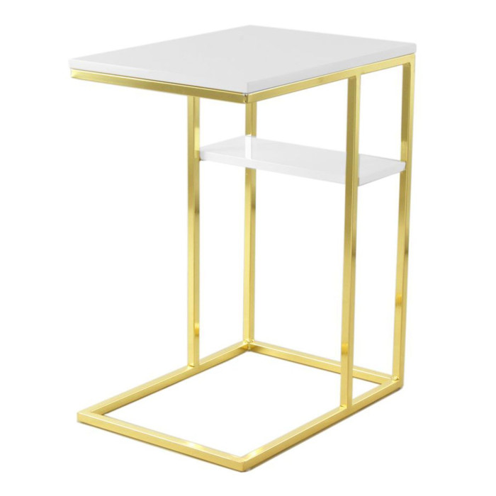 Paris Prix Table D'Appoint Design "Lucilla" 60cm Blanc & Or