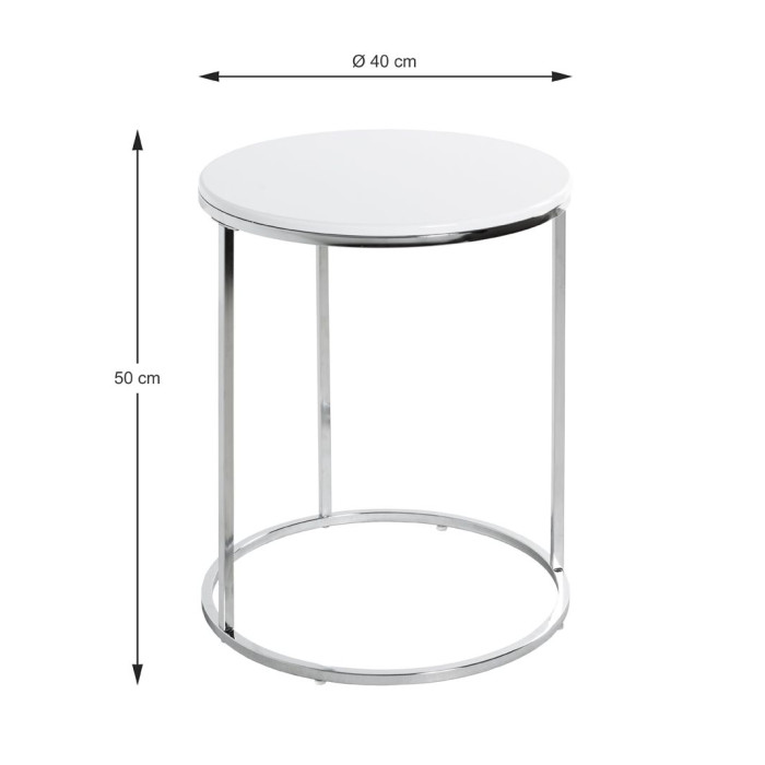 Paris Prix Table D'Appoint Design "Zano" 50cm Blanc & Argent