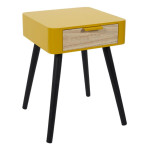 paris prix Table de Chevet 1 Tiroir "Bois" 48cm Jaune Moutarde