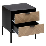 Paris Prix Table De Chevet 2 Tiroirs "Chevrons" 50cm Naturel & Noir