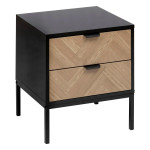 paris prix Table de Chevet 2 Tiroirs "Chevrons" 50cm Naturel & Noir