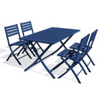 paris prix Table de Jardin Pliante & 4 Chaises "Marius" 140cm Bleu Marine