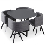 paris prix Table de Repas & 4 Chaises Design "Normi" 90cm Gris
