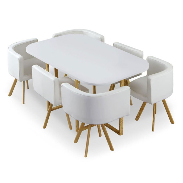 Paris Prix Table De Repas & 6 Chaises Design "Normi" 150cm Blanc