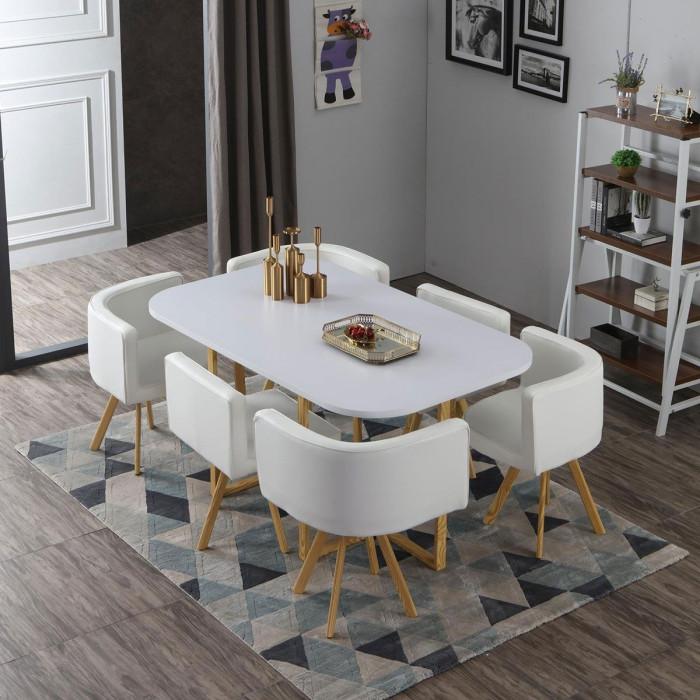 Paris Prix Table De Repas & 6 Chaises Design "Normi" 150cm Blanc