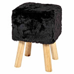 paris prix Tabouret Carré Imitation Fourrure "Josie" 45cm Noir