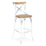 paris prix Tabouret de Bar Effet Vieilli "Carey" 110cm Naturel & Blanc