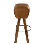 Paris Prix Tabouret De Bar En Cuir & Bois "Gym" 75cm Naturel