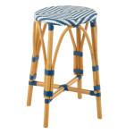 paris prix Tabouret de Bar en Rotin "Danial" 65cm Bleu & Naturel