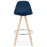 Paris Prix Tabouret De Bar Velours & Bois "Vinea" 87cm Bleu & Naturel