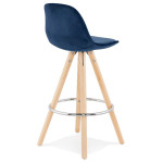 Paris Prix Tabouret De Bar Velours & Bois "Vinea" 87cm Bleu & Naturel