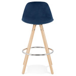 Paris Prix Tabouret De Bar Velours & Bois "Vinea" 87cm Bleu & Naturel