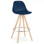 paris prix Tabouret de Bar Velours & Bois "Vinea" 87cm Bleu & Naturel