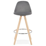 Paris Prix Tabouret De Bar Velours & Bois "Vinea" 87cm Gris & Naturel