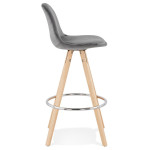 Paris Prix Tabouret De Bar Velours & Bois "Vinea" 87cm Gris & Naturel